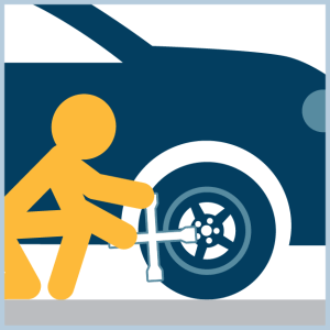 Step 6 to changing a flat tire: Remove lugs. Road Safety 101: A Weekly Guide to Staying Safe On The Road by the Detroit car accident attorneys at Goodman Acker