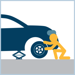 Step 10 to changing a flat tire: put on spare tire. Road Safety 101: A Weekly Guide to Staying Safe On The Road by the Detroit car accident attorneys at Goodman Acker