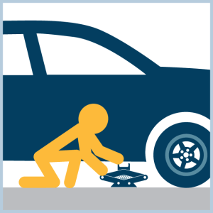Step 12 to changing a flat tire: Lower car from jack. Road Safety 101: A Weekly Guide to Staying Safe On The Road by the Detroit car accident attorneys at Goodman Acker
