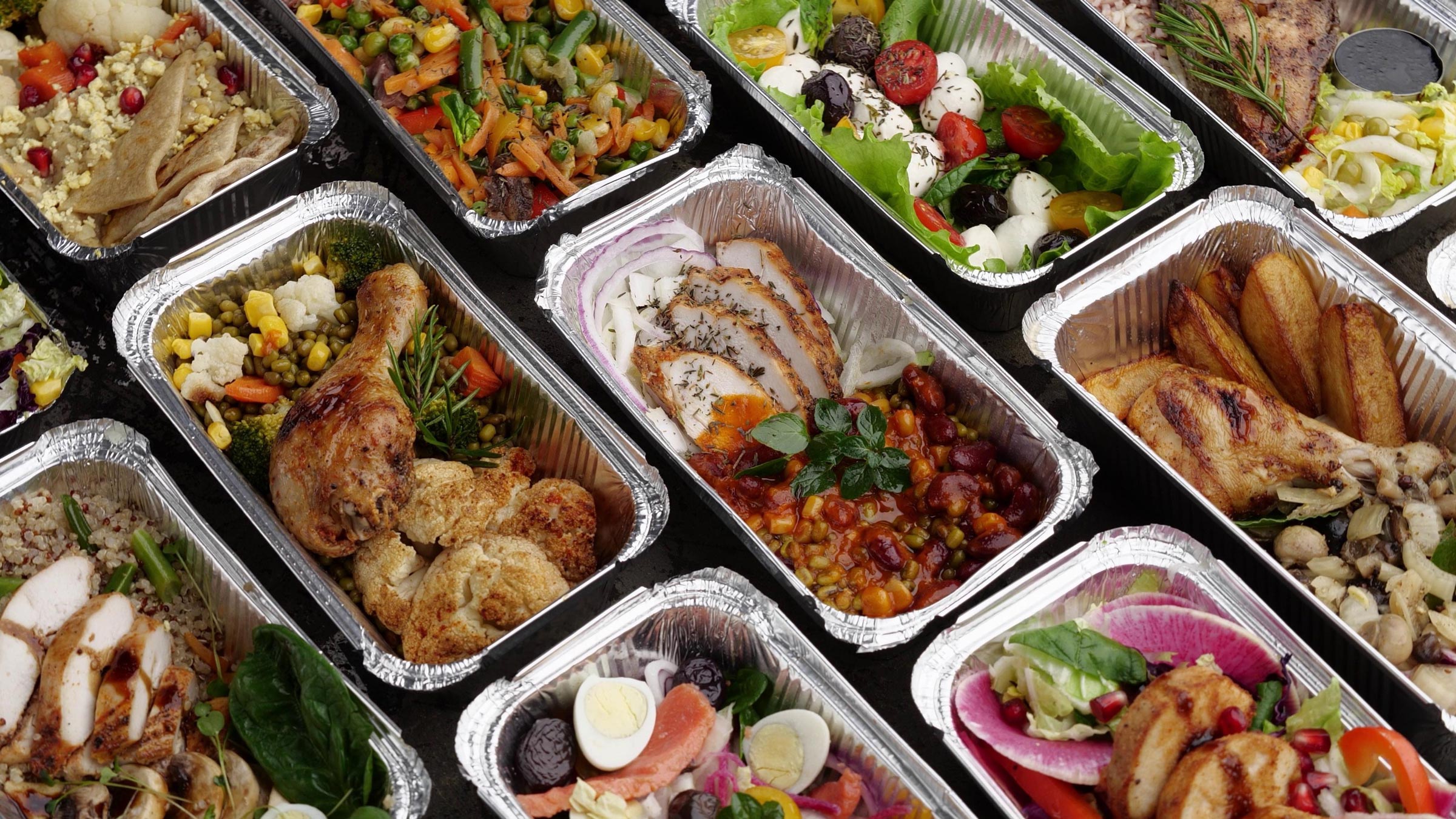 Pre-packaged Thanksgiving meals in aluminum containers